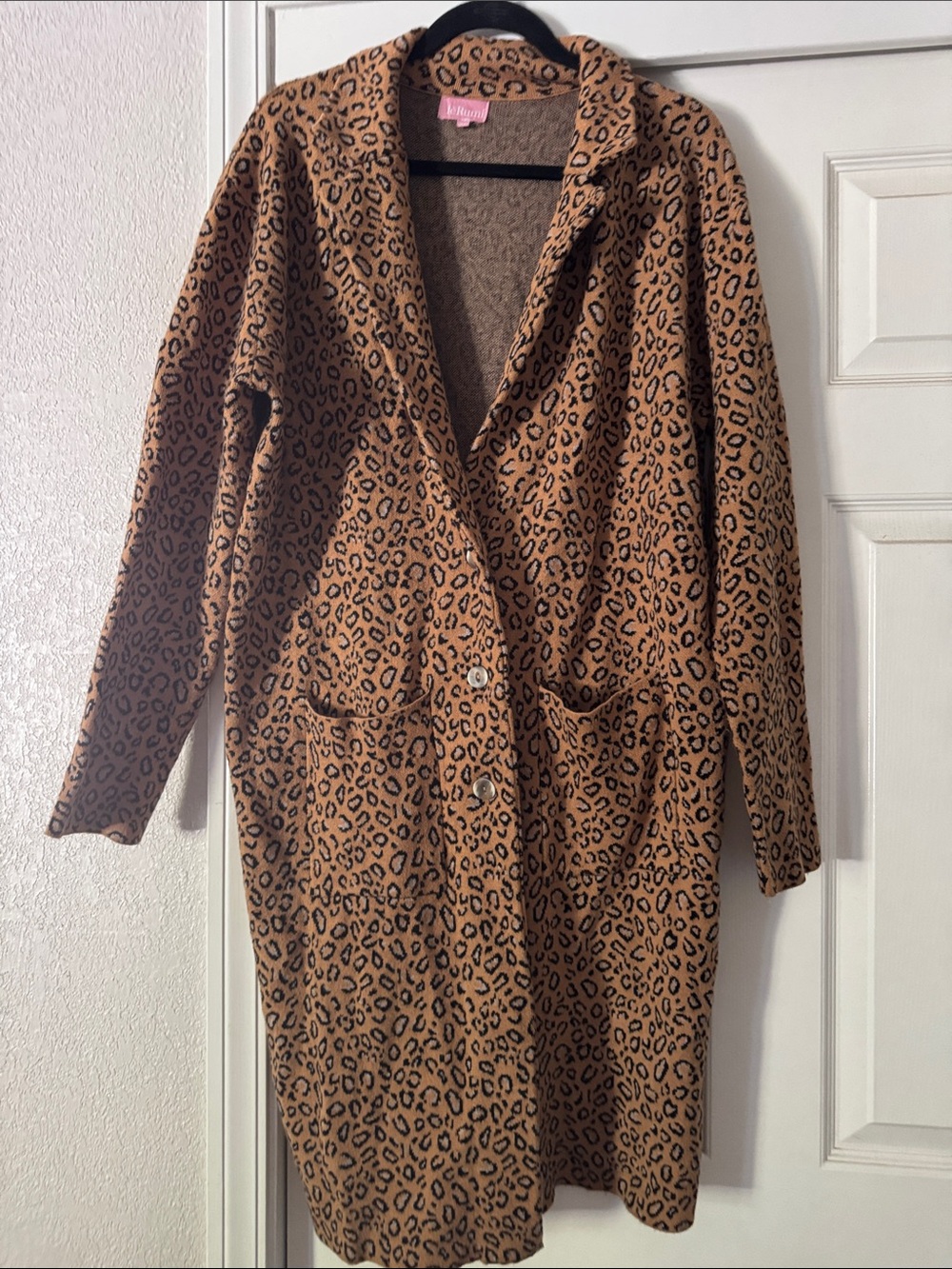 Leopard Print Button-Front Long Cardigan - Brown